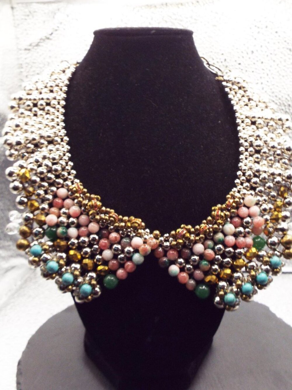 PAM HIRAN MULTI GEMSTONES BEADS & CRYSTALS SILVER BEAD COLLAR NECKLACE M